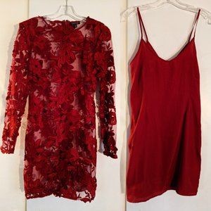 Red Romantic long sleeve Dress 2 pieces